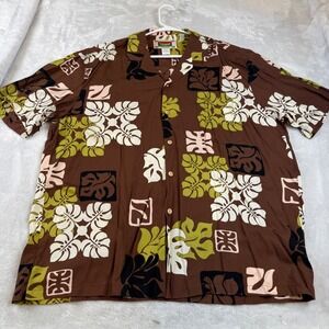 Banana Jack Honolulu Hawaiian Shirt Mens XL Brown Rayon Tropical Leaf Aloha